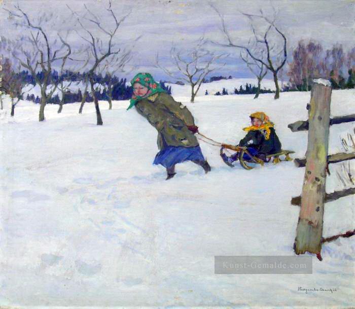 bei einem Besuch bei der Großmutter Nikolay Bogdanov Belsky Kinder Kinder Impressionismus Ölgemälde